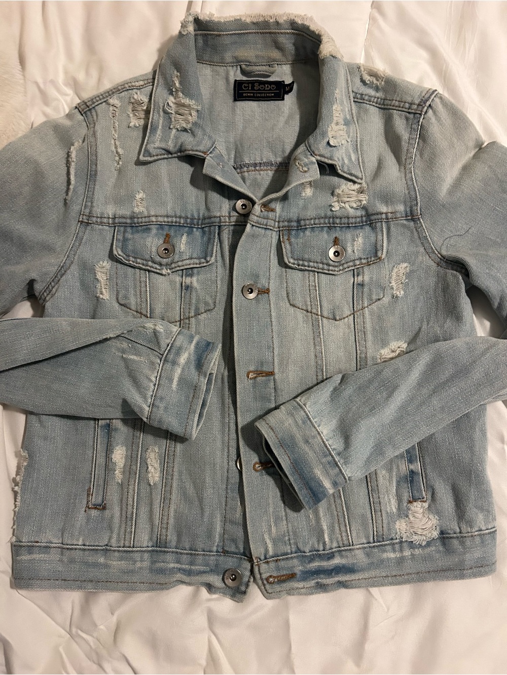 Ci Sono Light Blue Distressed Denim Jacket for Men